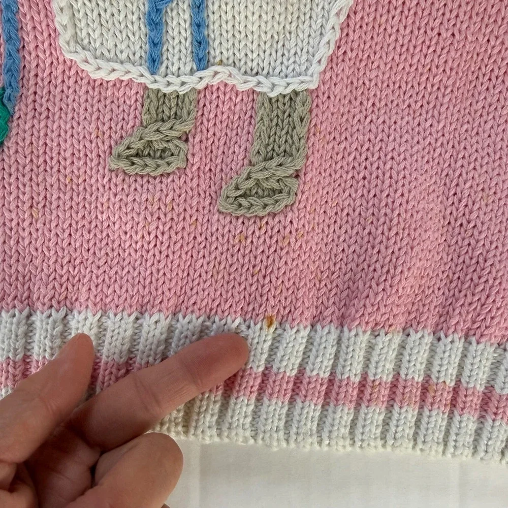 Koret Petites Vintage Pink Gardening Novelty Knit Short Sleeve‎ Sweater Medium
